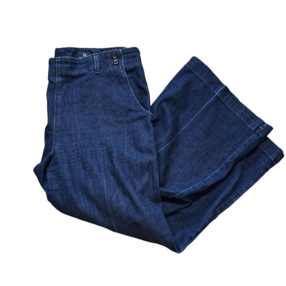 Adriano Goldschmied Juliette Nautical Wide Leg Cropped Dark Wash Jeans, Sz 32R